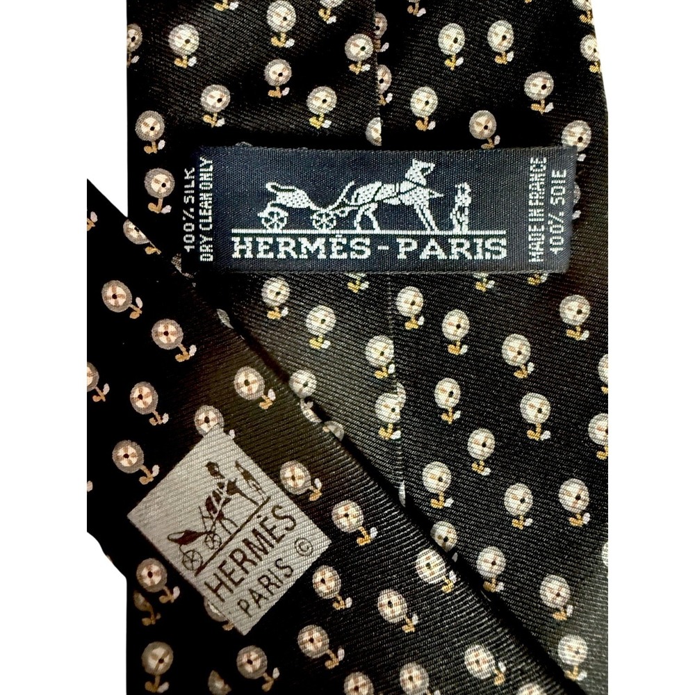 Hermès Paris Silk Tie Black Micro Pattern Novelty Print Made in France - Picture 2 of 6